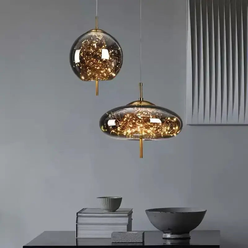 Modern brass glass pendant light bedroom led chandelier