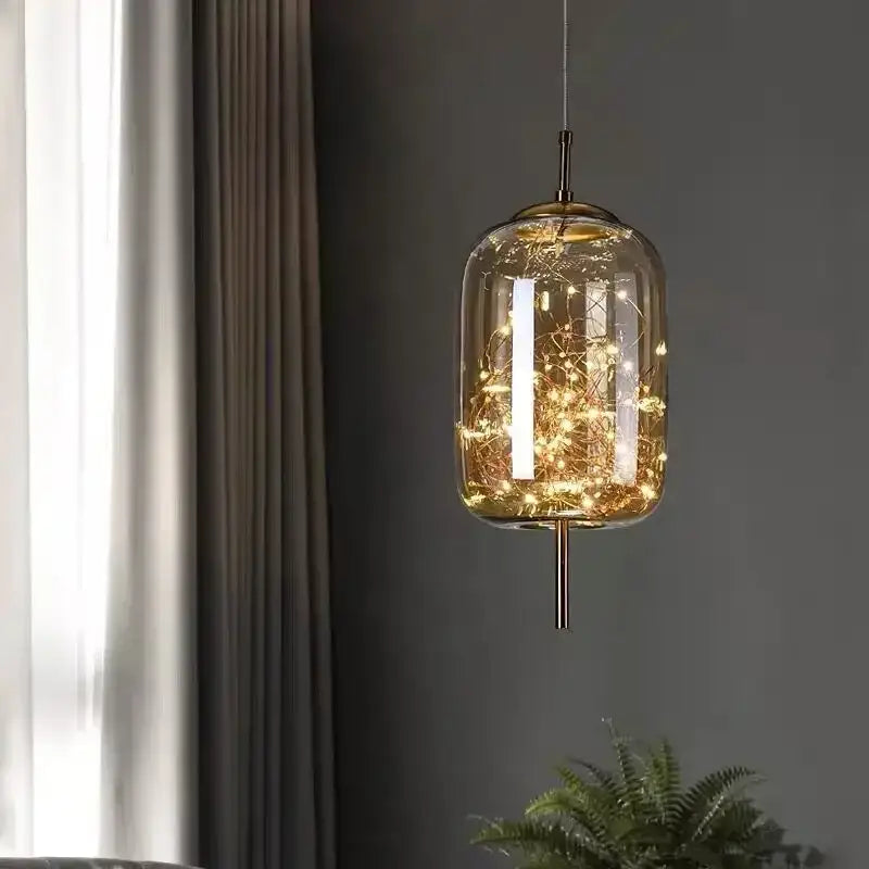 Modern brass glass pendant light bedroom led chandelier
