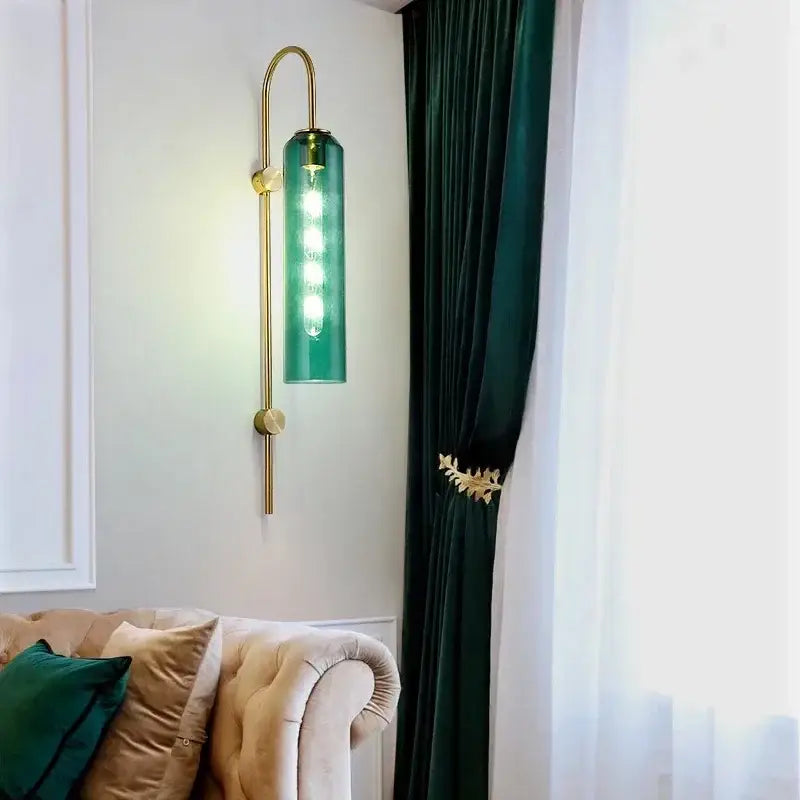 Modern brass glass sconce wall lamp for living room