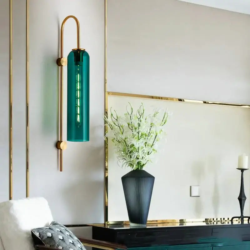Modern brass glass sconce wall lamp for living room