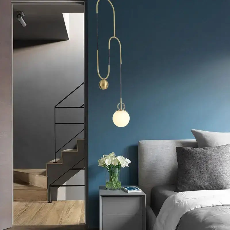 Modern brass golden glass ball pendant lamps bedroom sculptural light