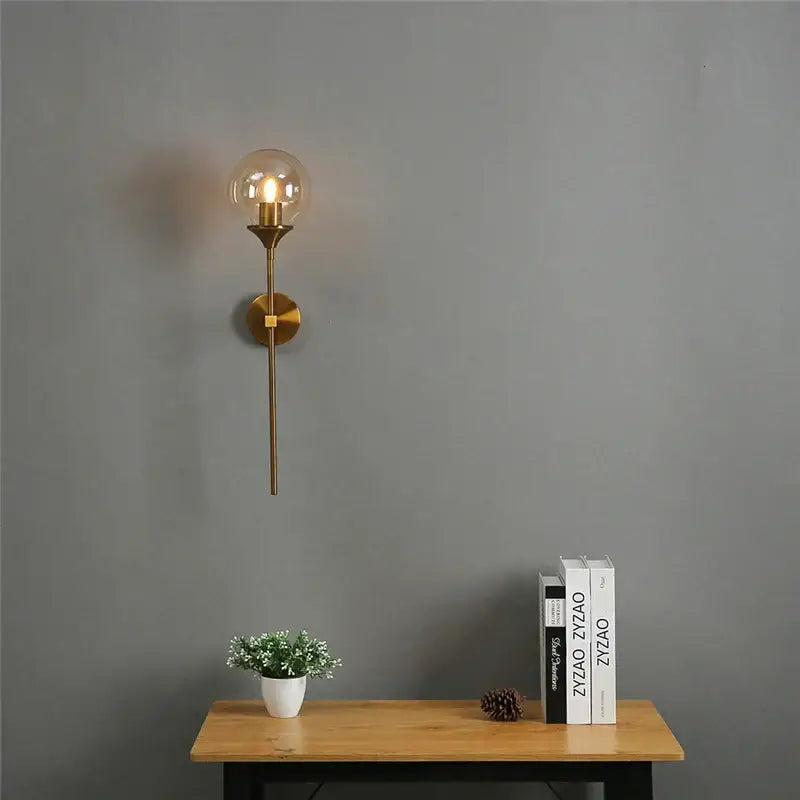 Modern brass golden glass ball wall lamps bedroom sconce
