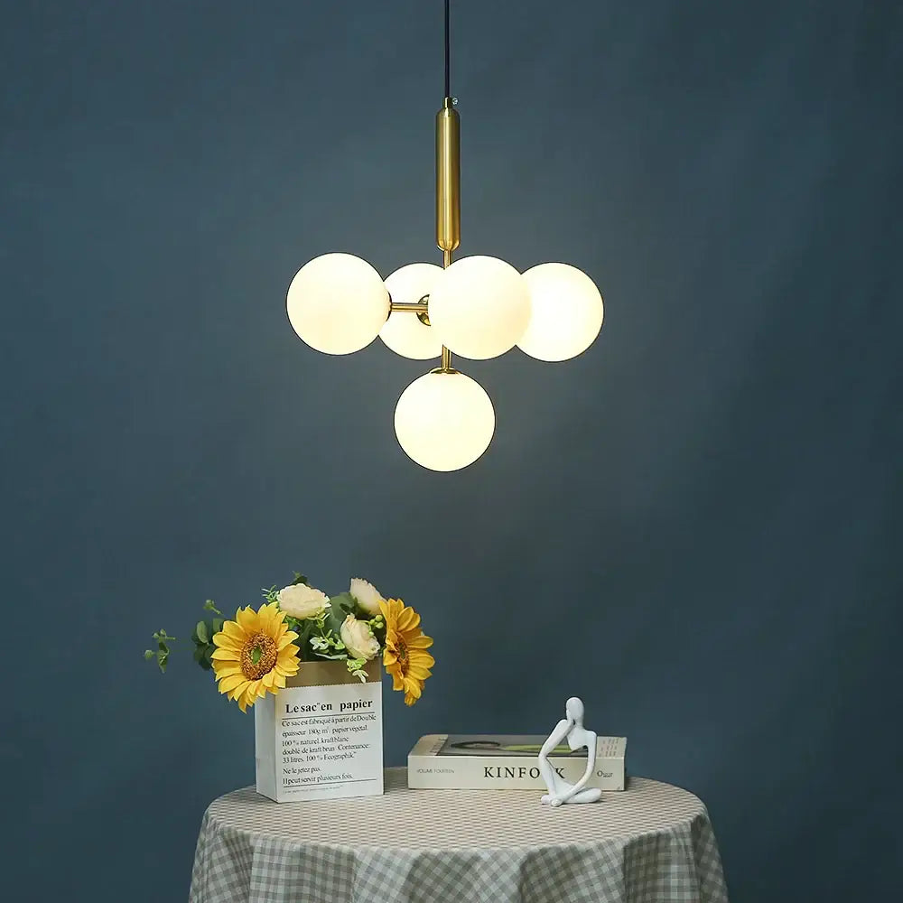 Modern brass golden glass balls ceiling light dining room cluster