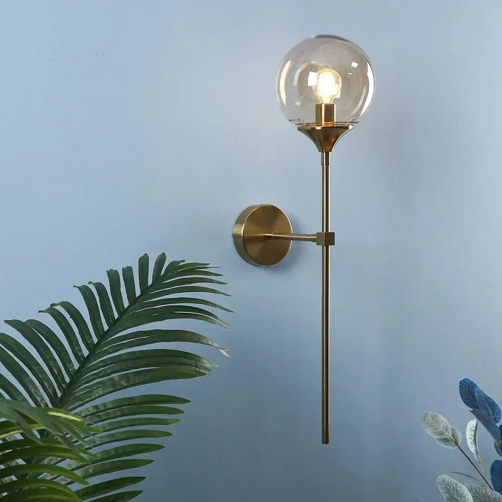 Modern brass golden glass wall sconces for bedroom globe light