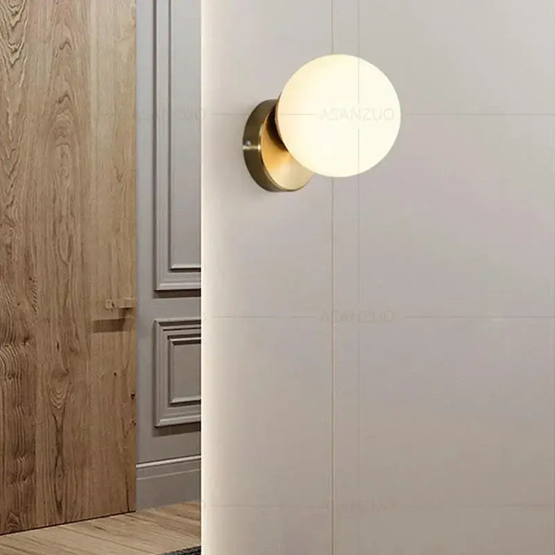 Modern brass round ceiling lamp hallway frosted glass globe