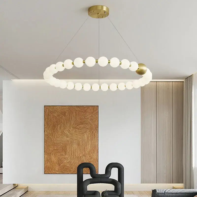 Modern brass round led pendant lights dining room frosted glass chandelier