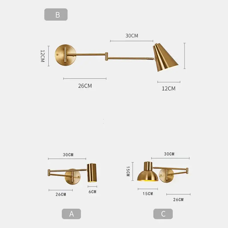 Modern brass swing arm wall lamp bedroom adjustable light