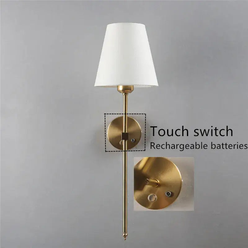 Modern brass wall sconce with white shade – dining room gold touch led