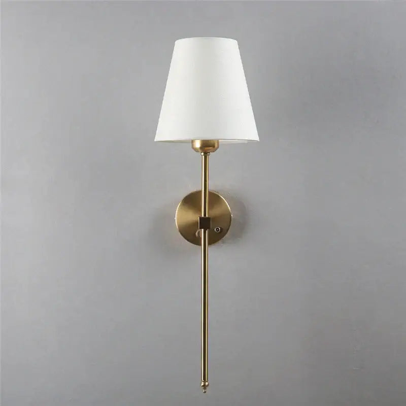 Modern brass wall sconce with white shade – dining room gold touch led