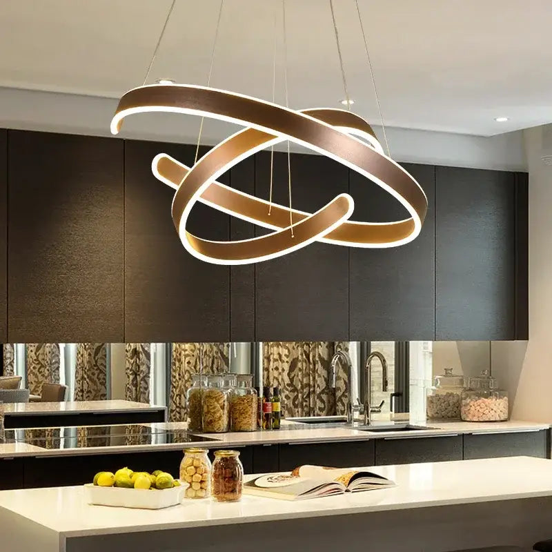 Modern bronze geometry circle rings led pendant light for living room
