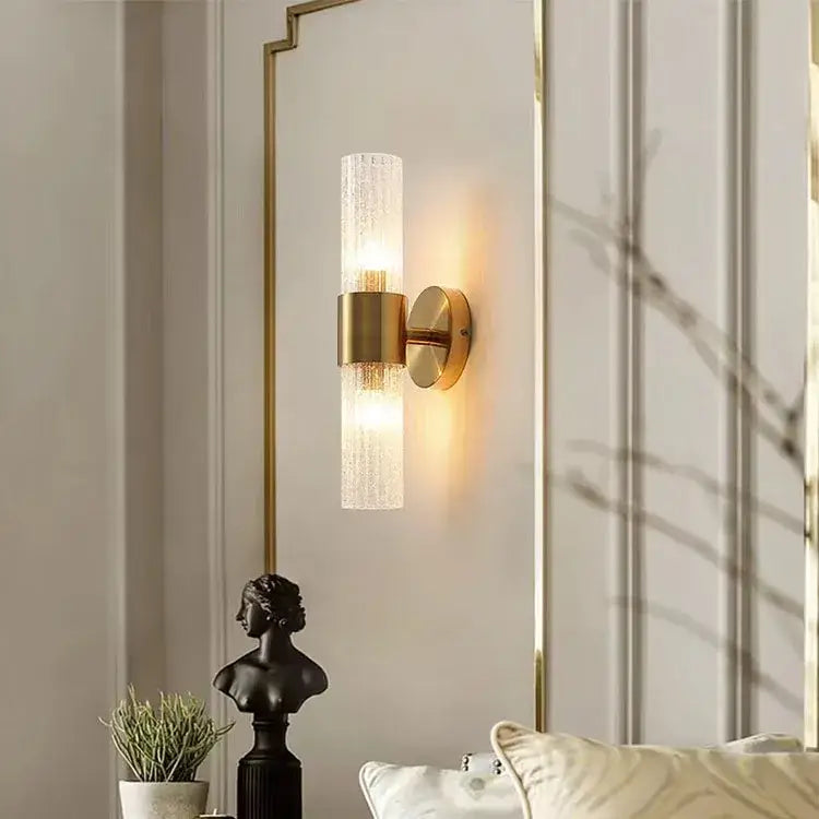 Modern brushed brass crystal wall lamp for bedroom