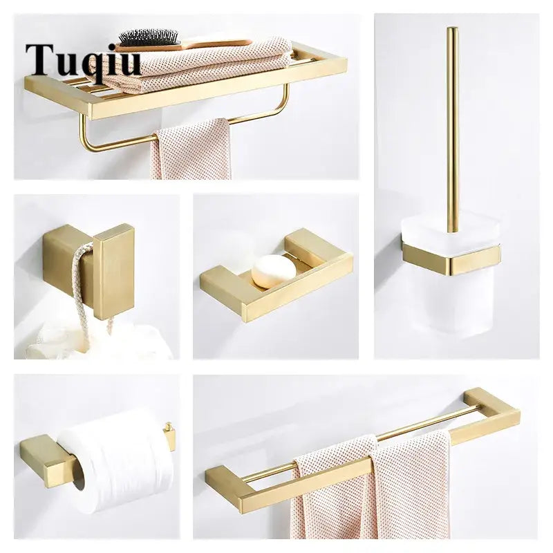 Modern brushed matt gold decorbites bath set bathroom accessories