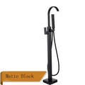 Modern brushed nickel freestanding tub faucet with handshower bathroom