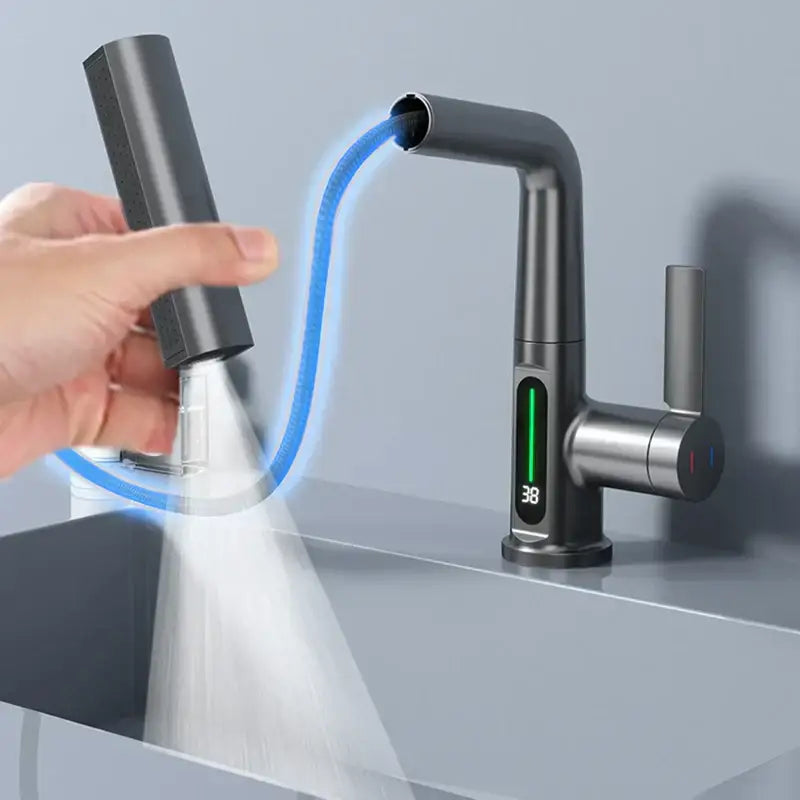 Modern brushed stainless digital display waterfall basin faucet bathroom