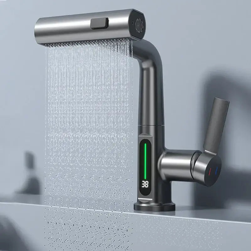 Modern brushed stainless digital display waterfall basin faucet bathroom