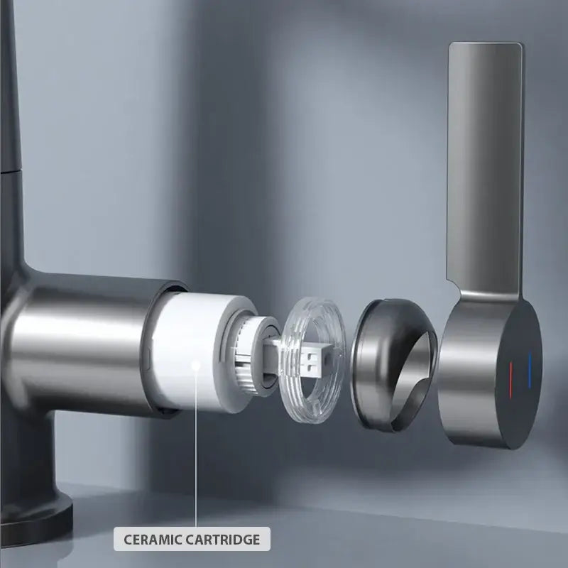 Modern brushed stainless digital display waterfall basin faucet bathroom