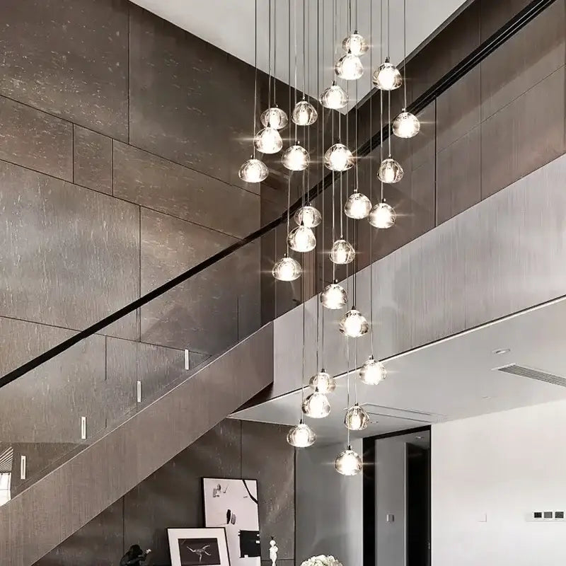 Modern cascading crystal ball chandelier living room pendant light