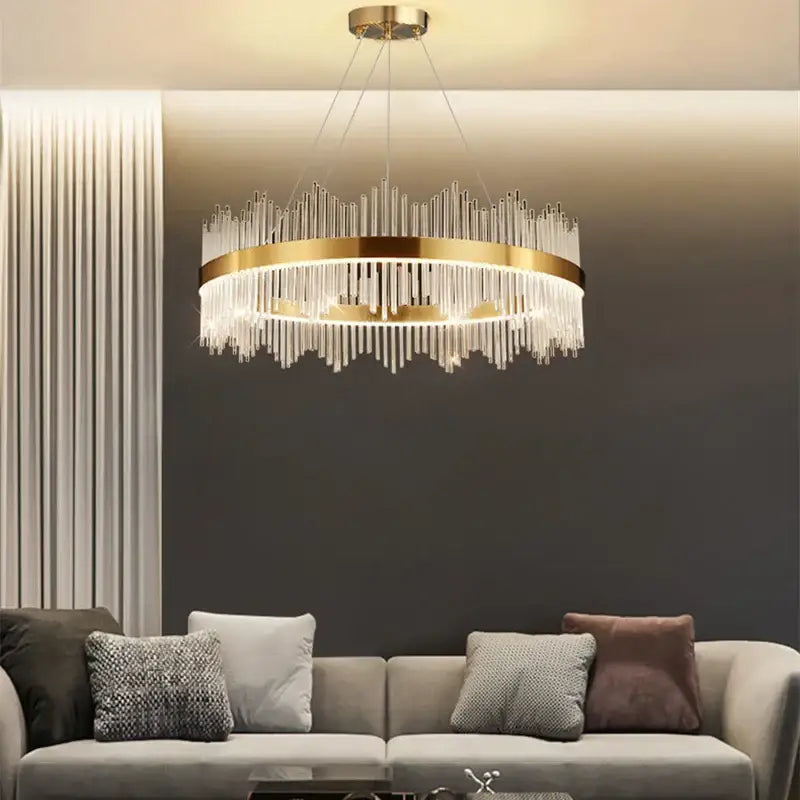 Modern cascading gold crystal pendant chandelier dining room led