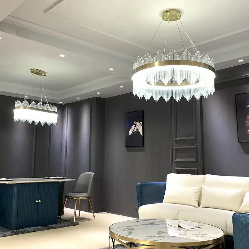 Modern cascading gold crystal pendant chandelier dining room led