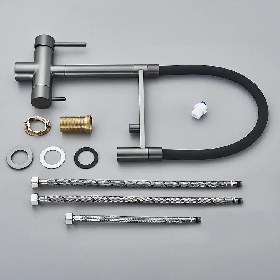 Modern chrome and black dual spout water filter faucet kitchen tap