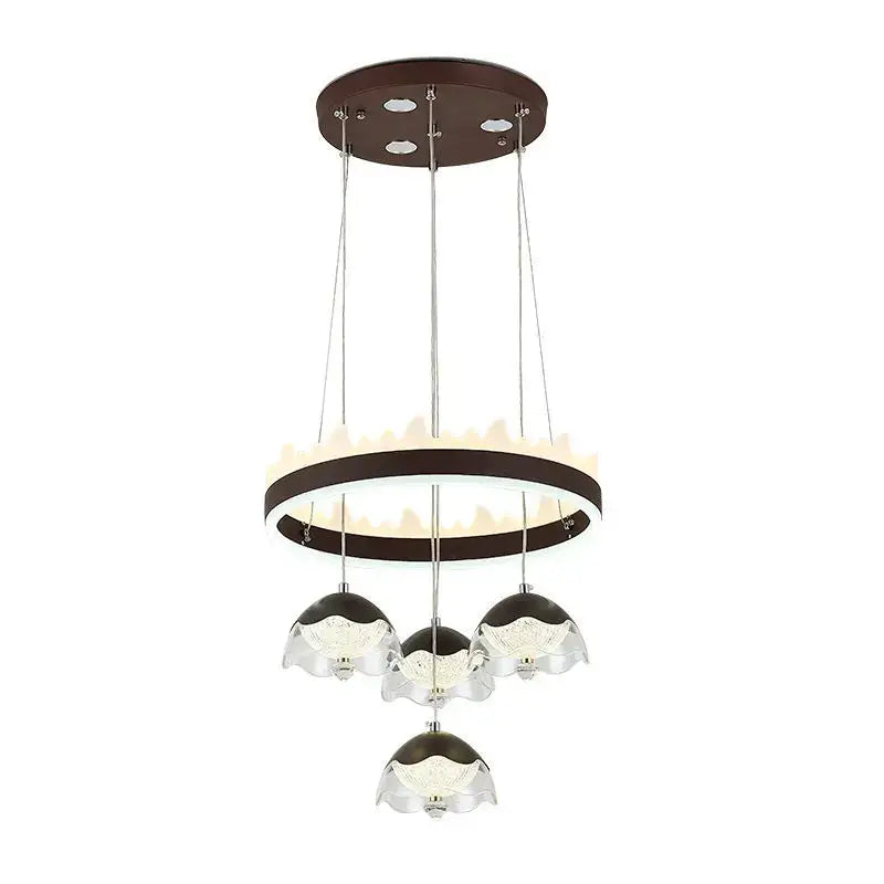 Modern chrome and black led dining table chandelier with glass shades