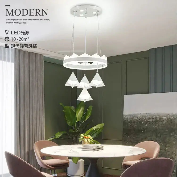 Modern chrome and black led dining table chandelier with glass shades