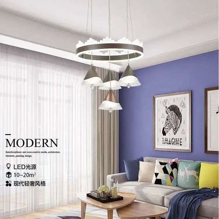 Modern chrome and black led dining table chandelier with glass shades