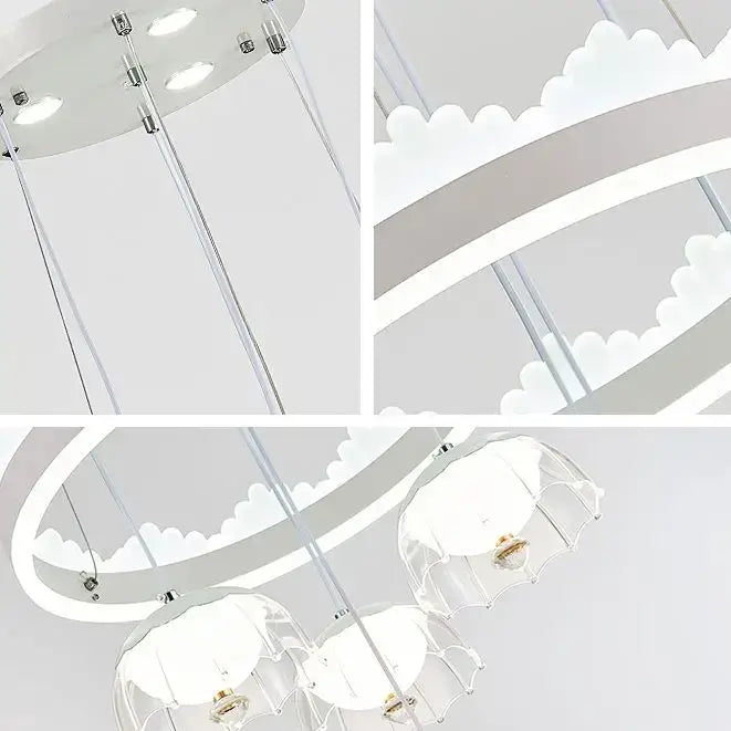 Modern chrome and black led dining table chandelier with glass shades