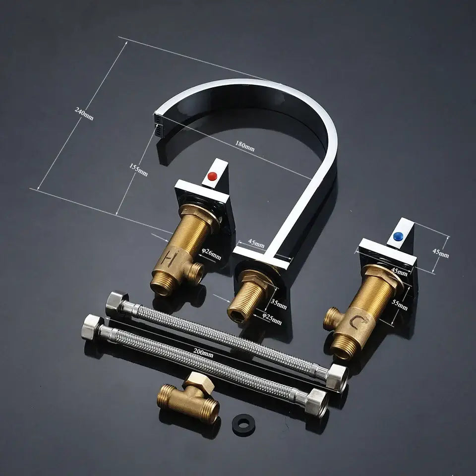 Modern chrome arched dual handle basin faucet bathroom mixer tap