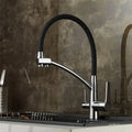 Modern chrome & black deck mounted kitchen faucet with pull down spout