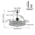 Modern chrome crystal fan chandelier led light bedroom retractable