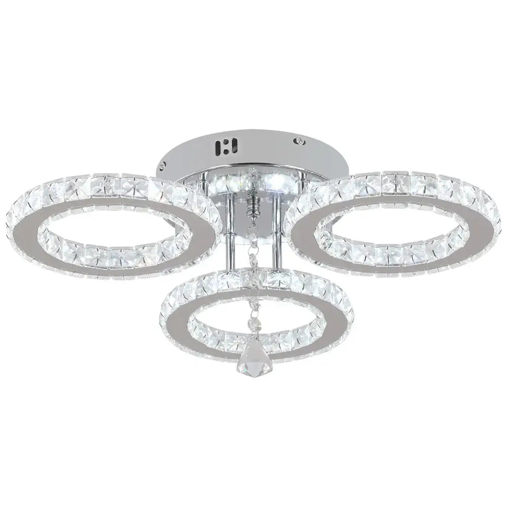 Modern chrome crystal flush mount rings living room light