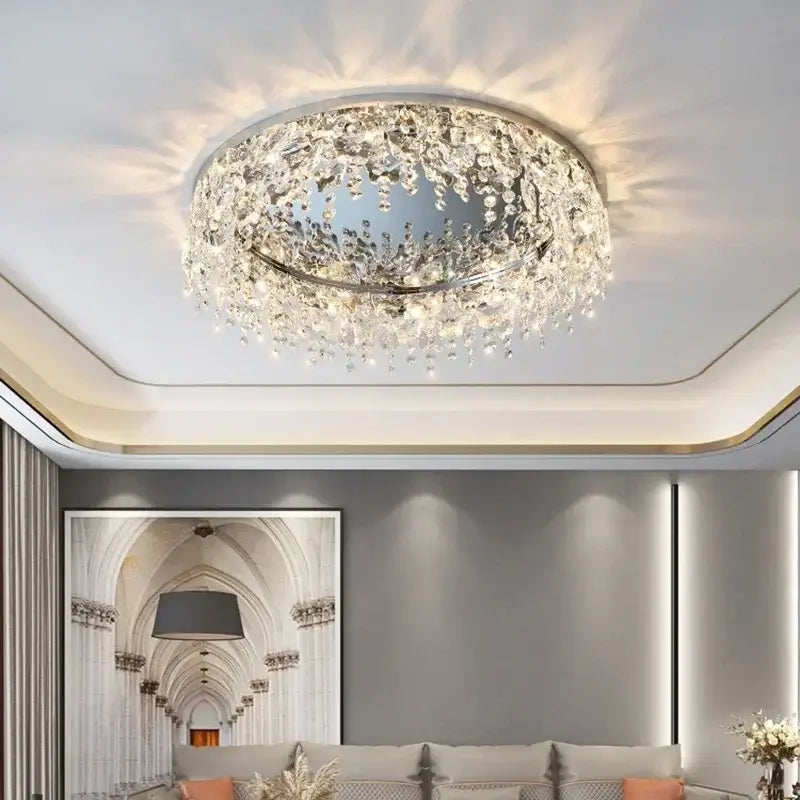 Modern chrome crystal led ceiling chandelier for living room