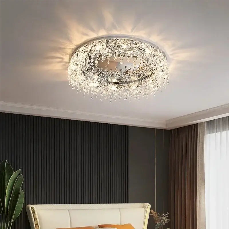 Modern chrome crystal led ceiling chandelier for living room