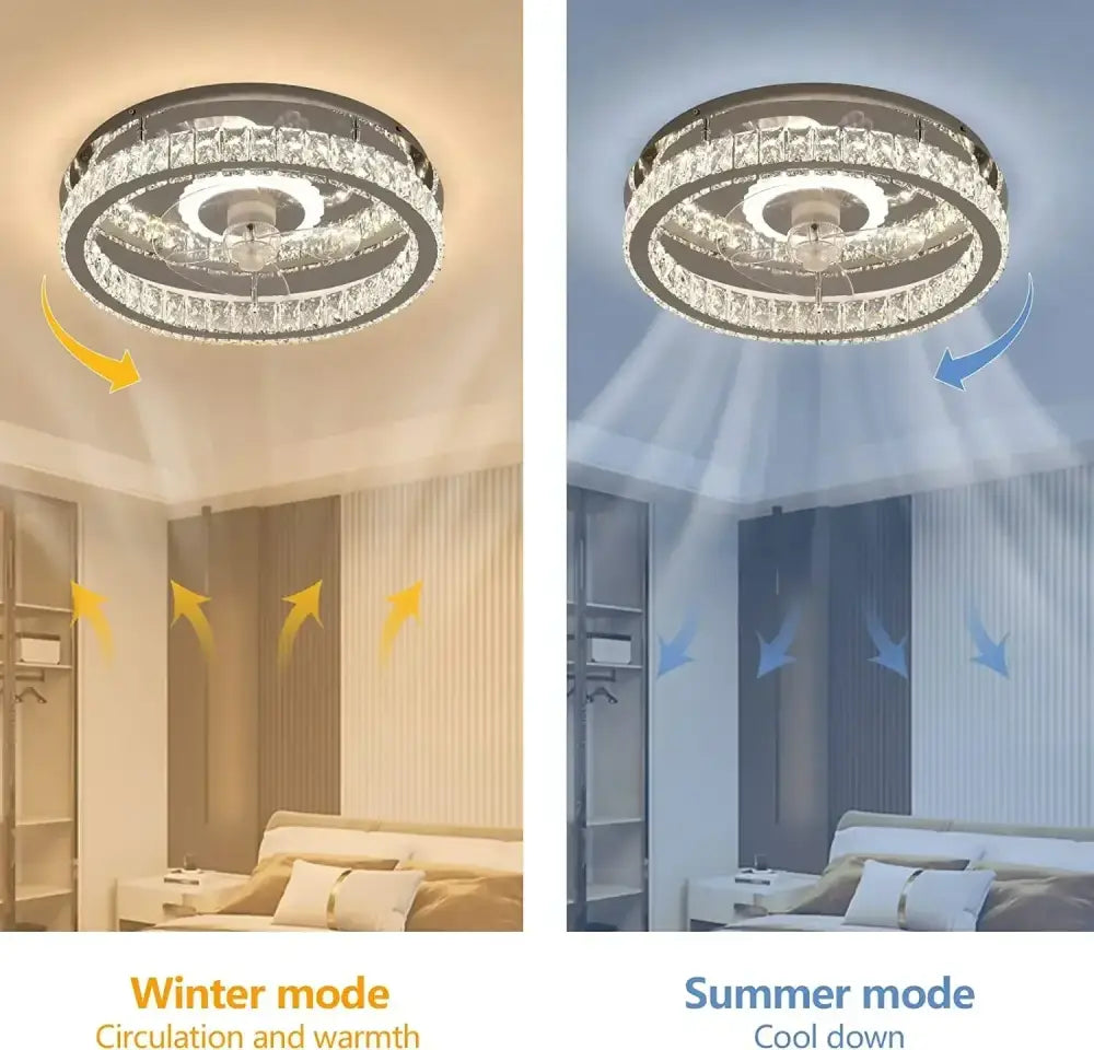 Modern chrome crystal led ceiling fan bedroom flush mount lighting