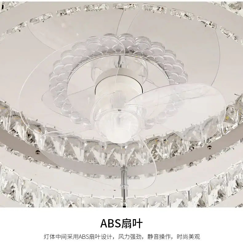 Modern chrome crystal led ceiling fan bedroom flush mount lighting