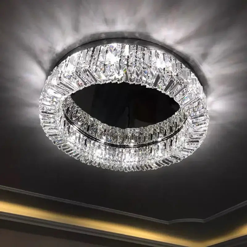 Modern chrome crystal led ceiling lamp for living room