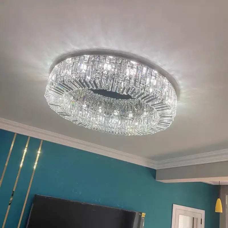 Modern chrome crystal led ceiling lamp for living room