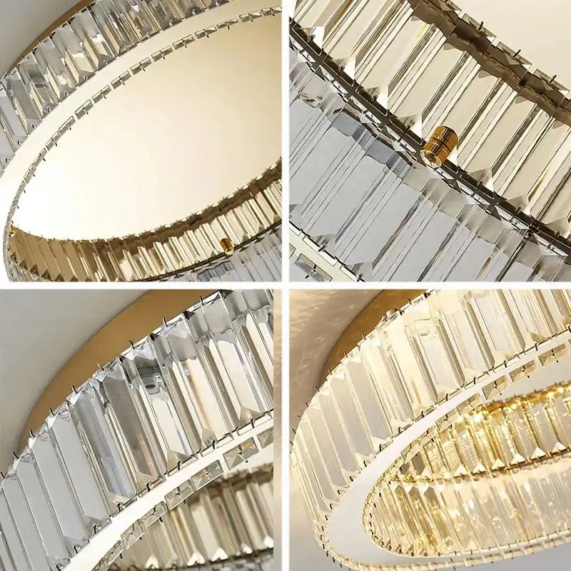 Modern chrome crystal led ceiling light dining room double ring