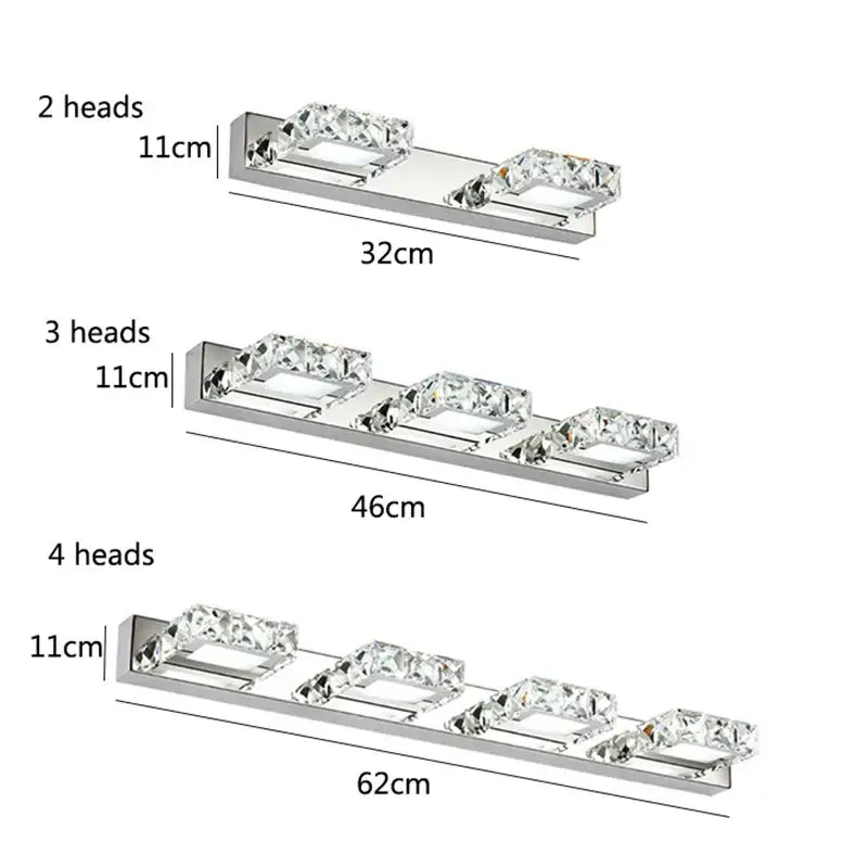 Modern chrome crystal led mirror light bathroom sconce