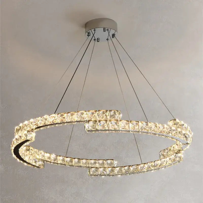 Modern chrome crystal led pendant lights dining room double ring fixtures