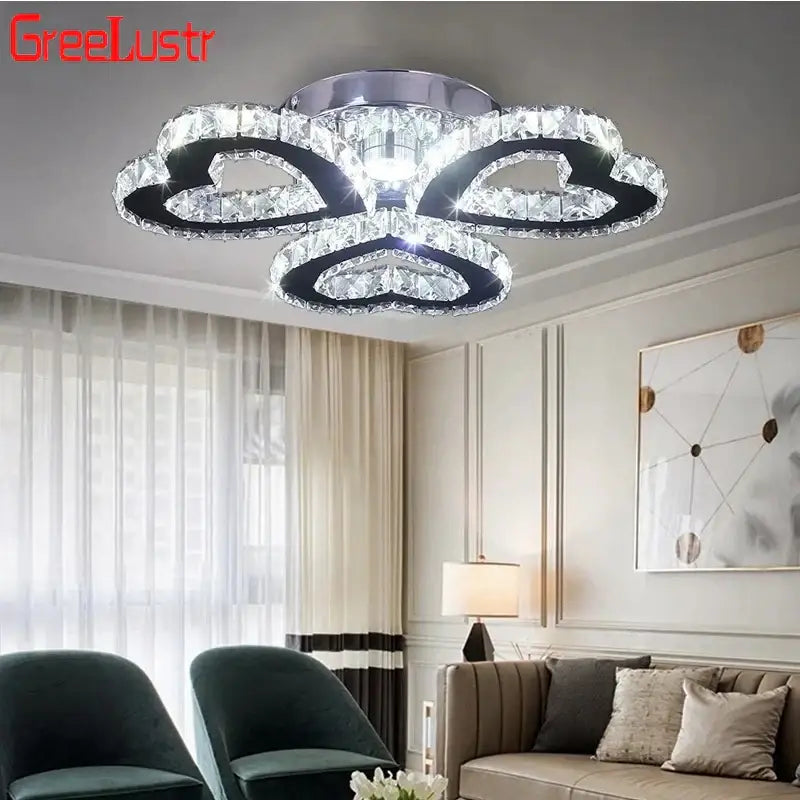 Modern chrome crystal nordic led ceiling chandelier living room flower