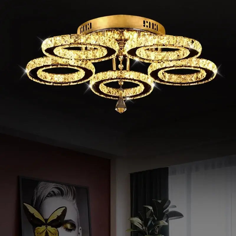 Modern chrome crystal nordic led ceiling chandelier living room flower