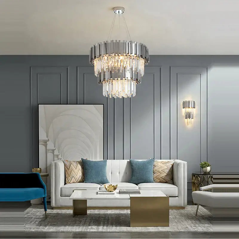 Modern chrome crystal oval led chandelier dining room light