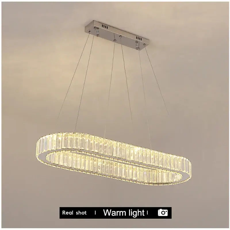 Modern chrome crystal oval led chandelier living room luxury light