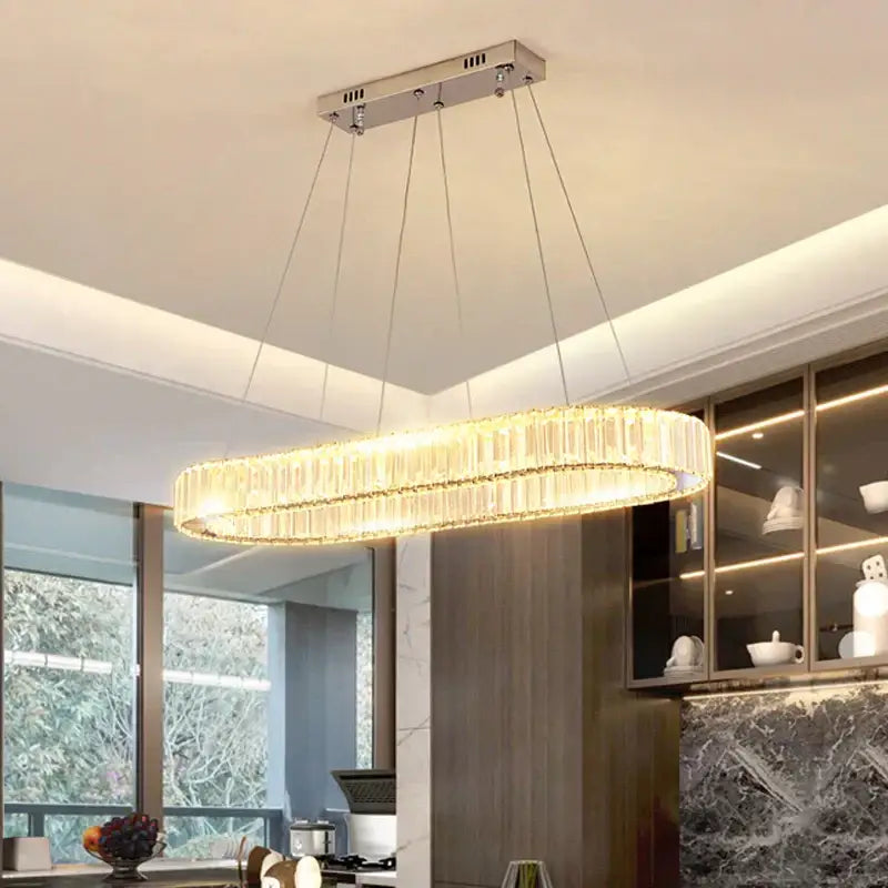 Modern chrome crystal oval led chandelier living room luxury light