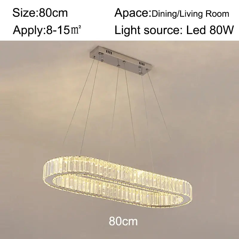 Modern chrome crystal oval led chandelier living room luxury light