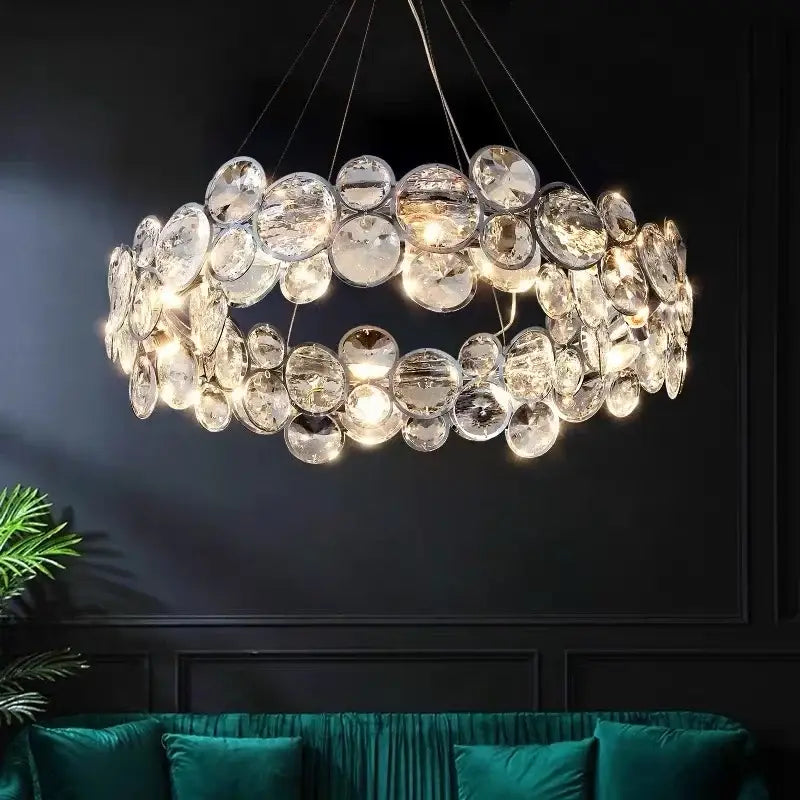 Modern chrome crystal ring chandelier dining room pendant light