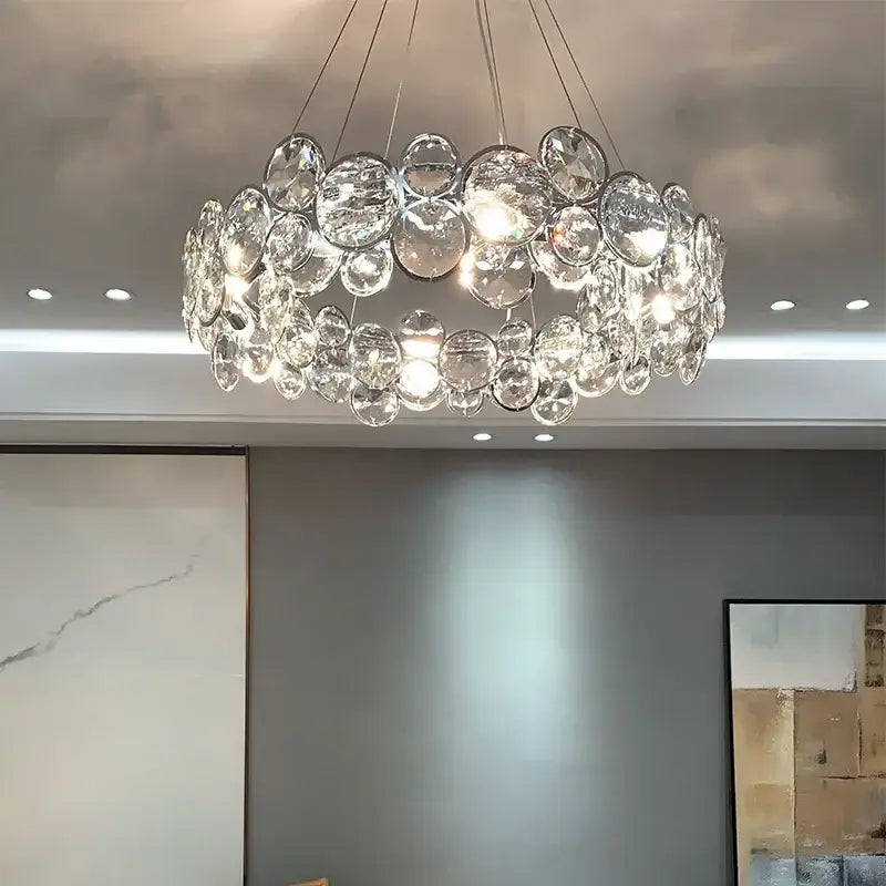 Modern chrome crystal ring chandelier dining room pendant light