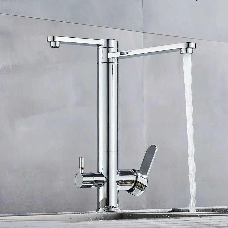 Modern chrome dual handle waterfilter kitchen faucet 360 rotation